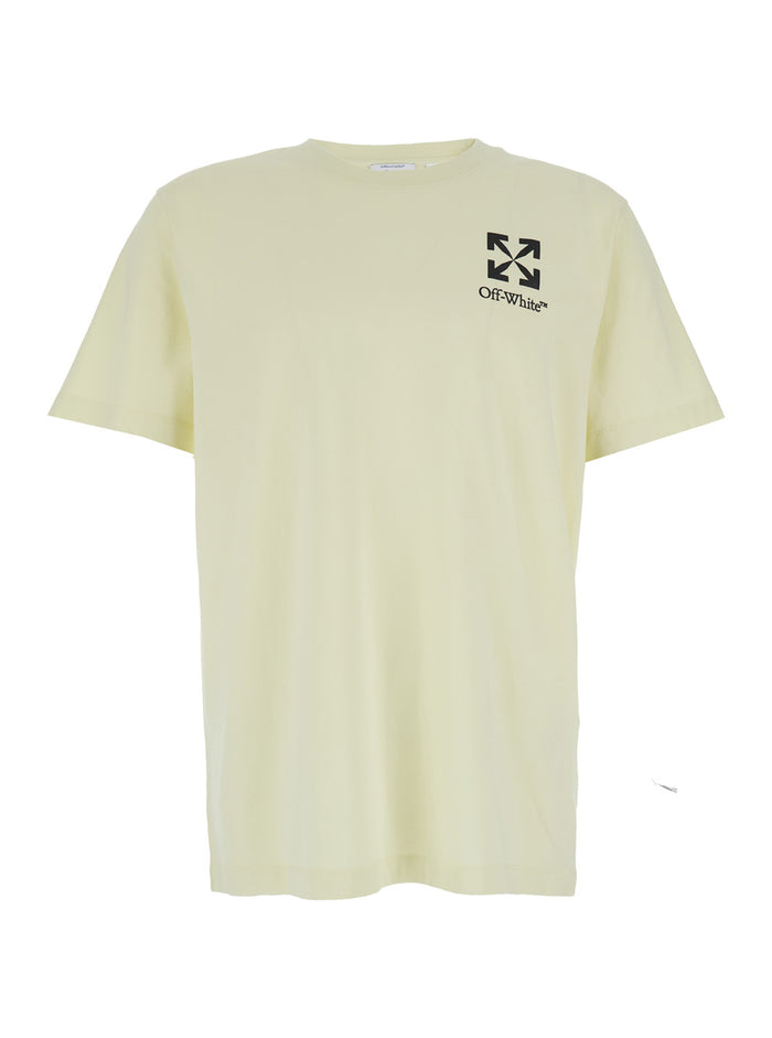 Crew Neck T-shirt Off-White with Front Logo in Light Yellow for Men Cotton Tshirts And Polo Shirts