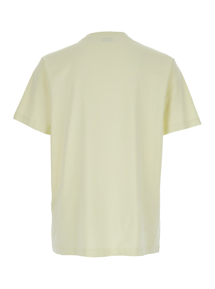 Crew Neck T-shirt Off-White with Front Logo in Light Yellow for Men Cotton Tshirts And Polo Shirts