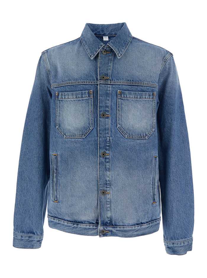 Blue Denim Jacket with Classic Collar and Maxi Logo on the Back for Men Blu Cotton Outerwear