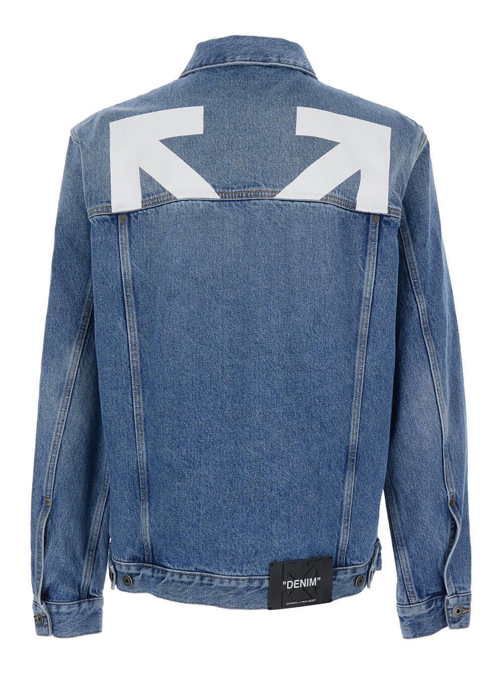 Blue Denim Jacket with Classic Collar and Maxi Logo on the Back for Men Blu Cotton Outerwear