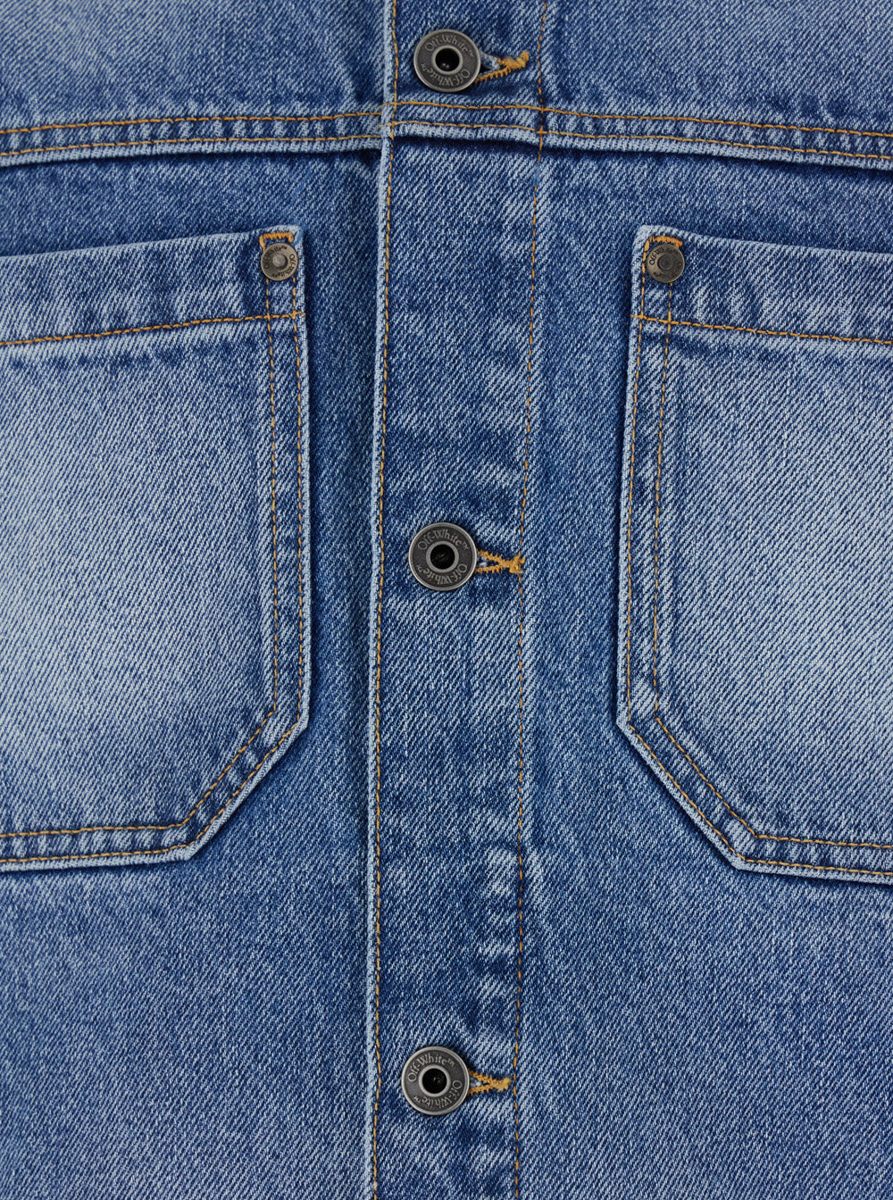 Blue Denim Jacket with Classic Collar and Maxi Logo on the Back for Men Blu Cotton Outerwear
