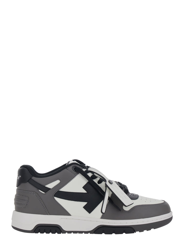 Mens Out Of Office Low Top Sneakers with Logo Patch on the Tongue and Contrast Stitching in Grey Leather Calf