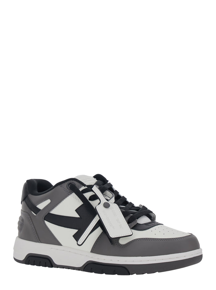 Mens Out Of Office Low Top Sneakers with Logo Patch on the Tongue and Contrast Stitching in Grey Leather Calf