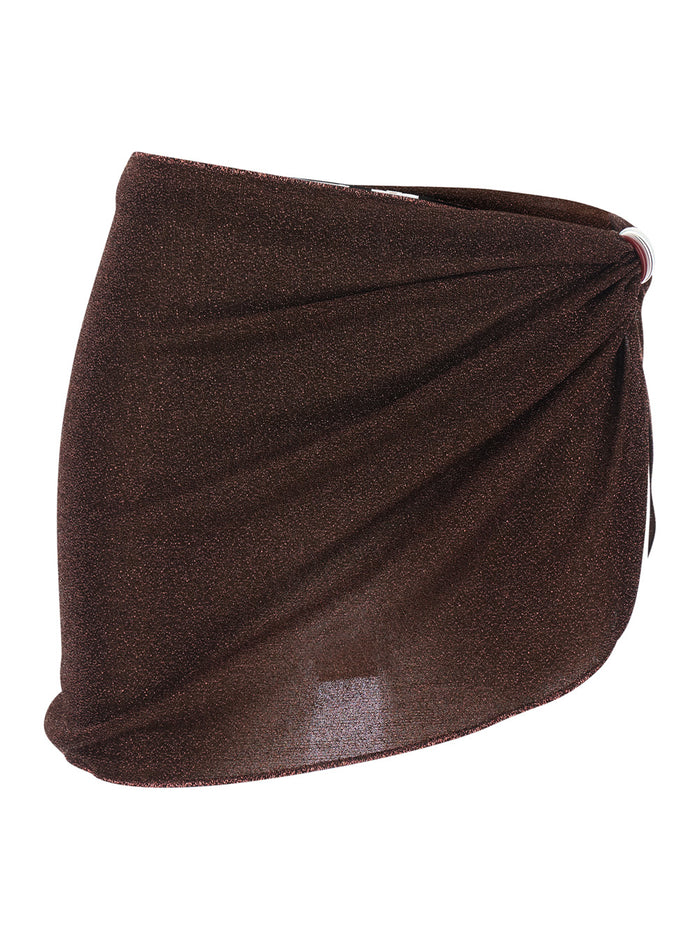 Brown Skirt With Semi-Transparent Design And Fabric Ring Detail Women Polyamide Metallic Fibre