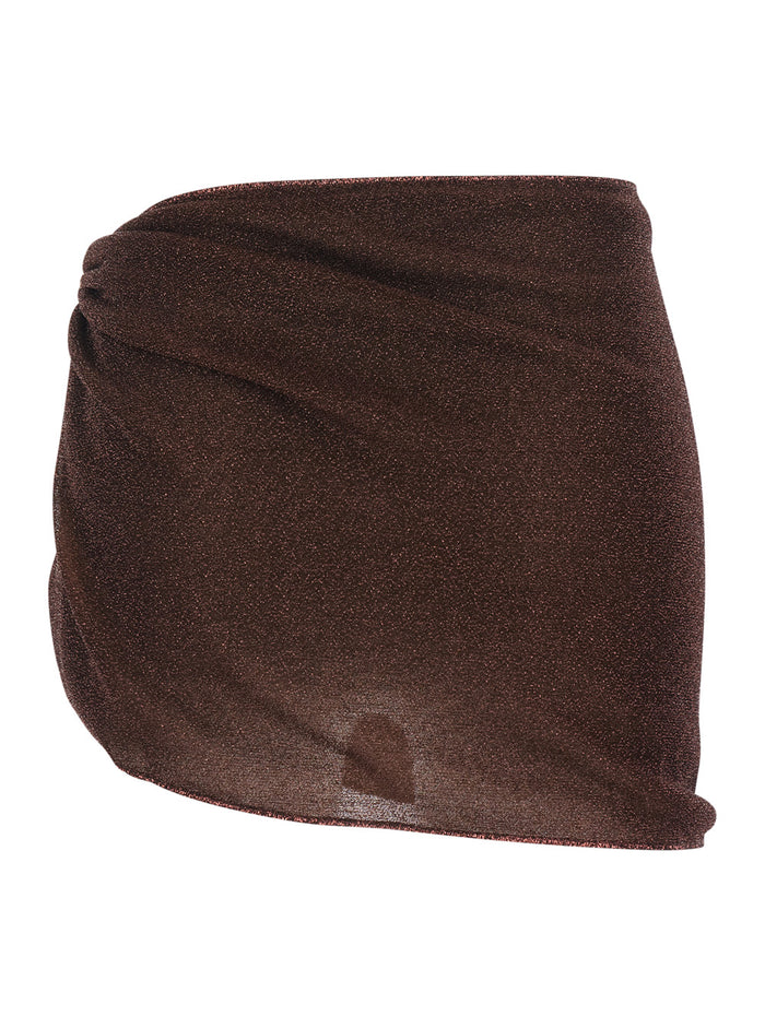 Brown Skirt With Semi-Transparent Design And Fabric Ring Detail Women Polyamide Metallic Fibre