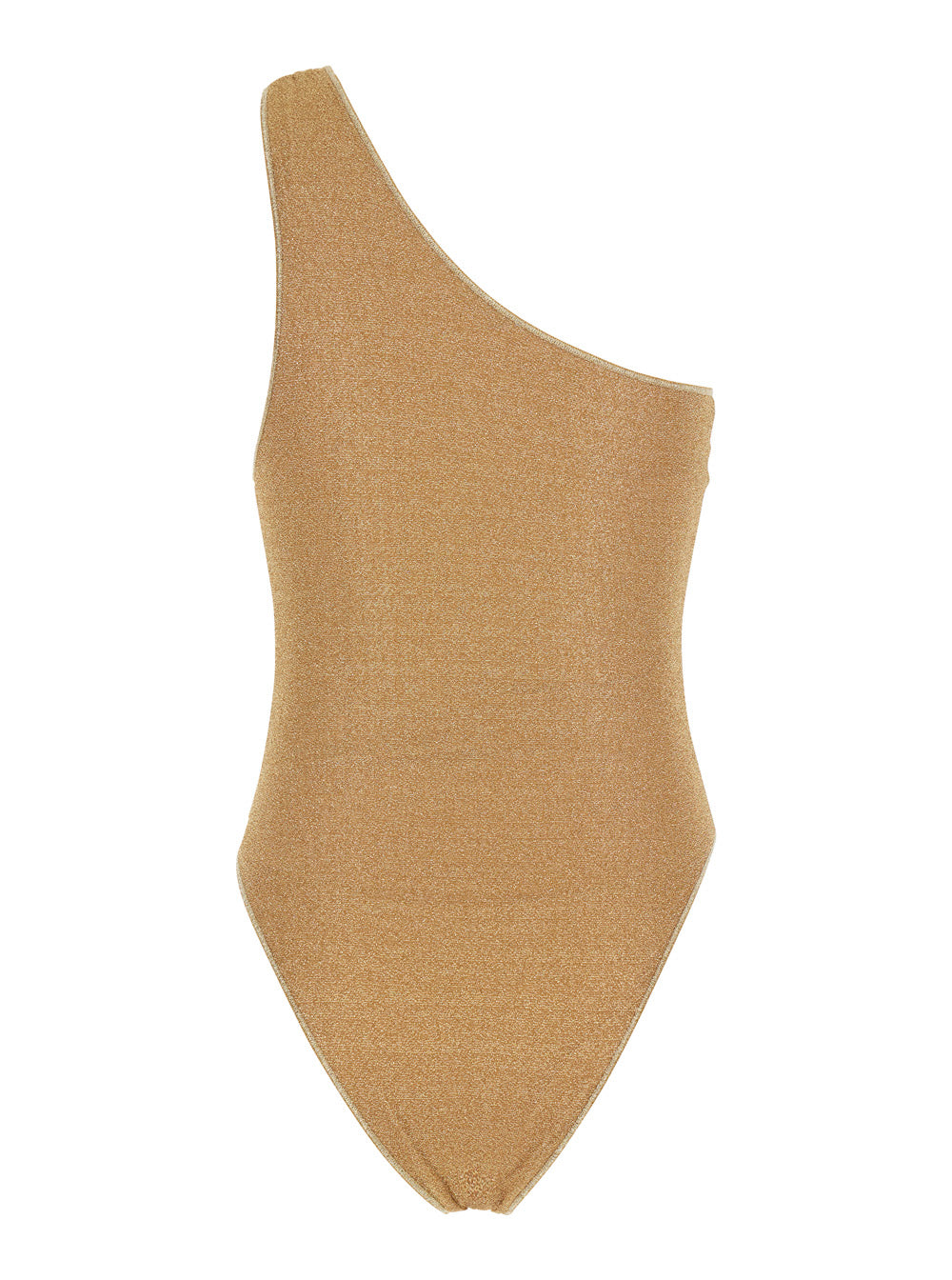 One-Piece Swimsuit LUMIERE STONES gold with asymmetric strap in Tech Fabric for Women Metallic Beachwear