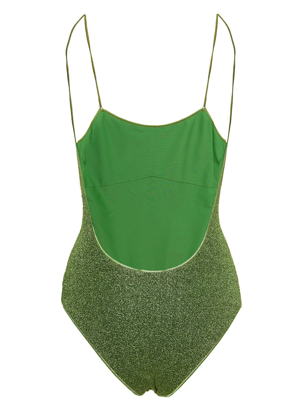 One-Piece Swimsuit Lumière Maillot with Deep Back Neckline in Green Lurex for Women Beachwear