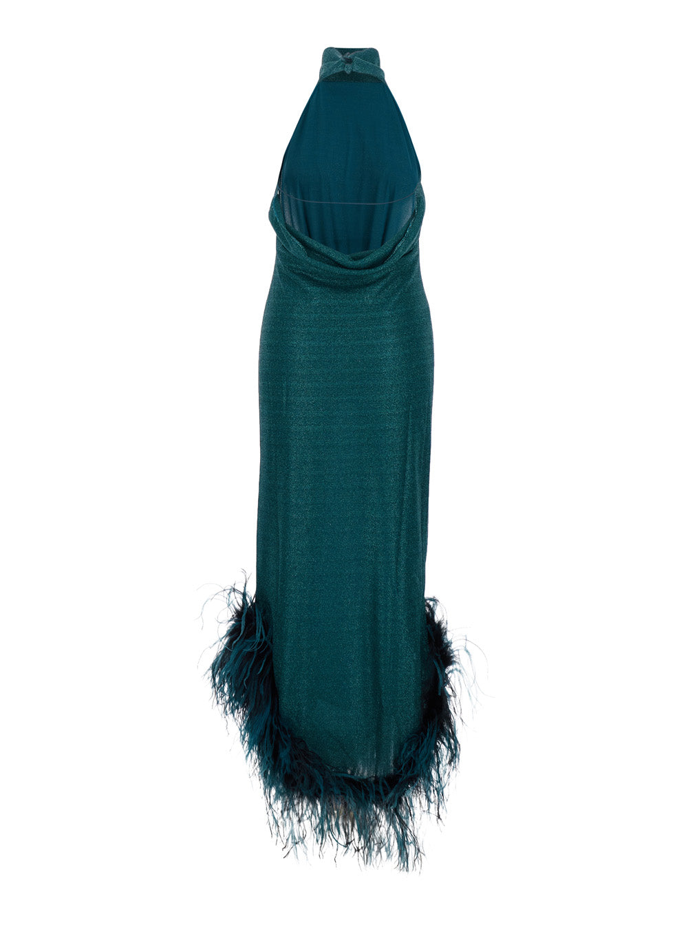 Lumière Plumage Blue Sleeveless Long Dress With American Neckline And Feather Hem Fabric For Women Blu