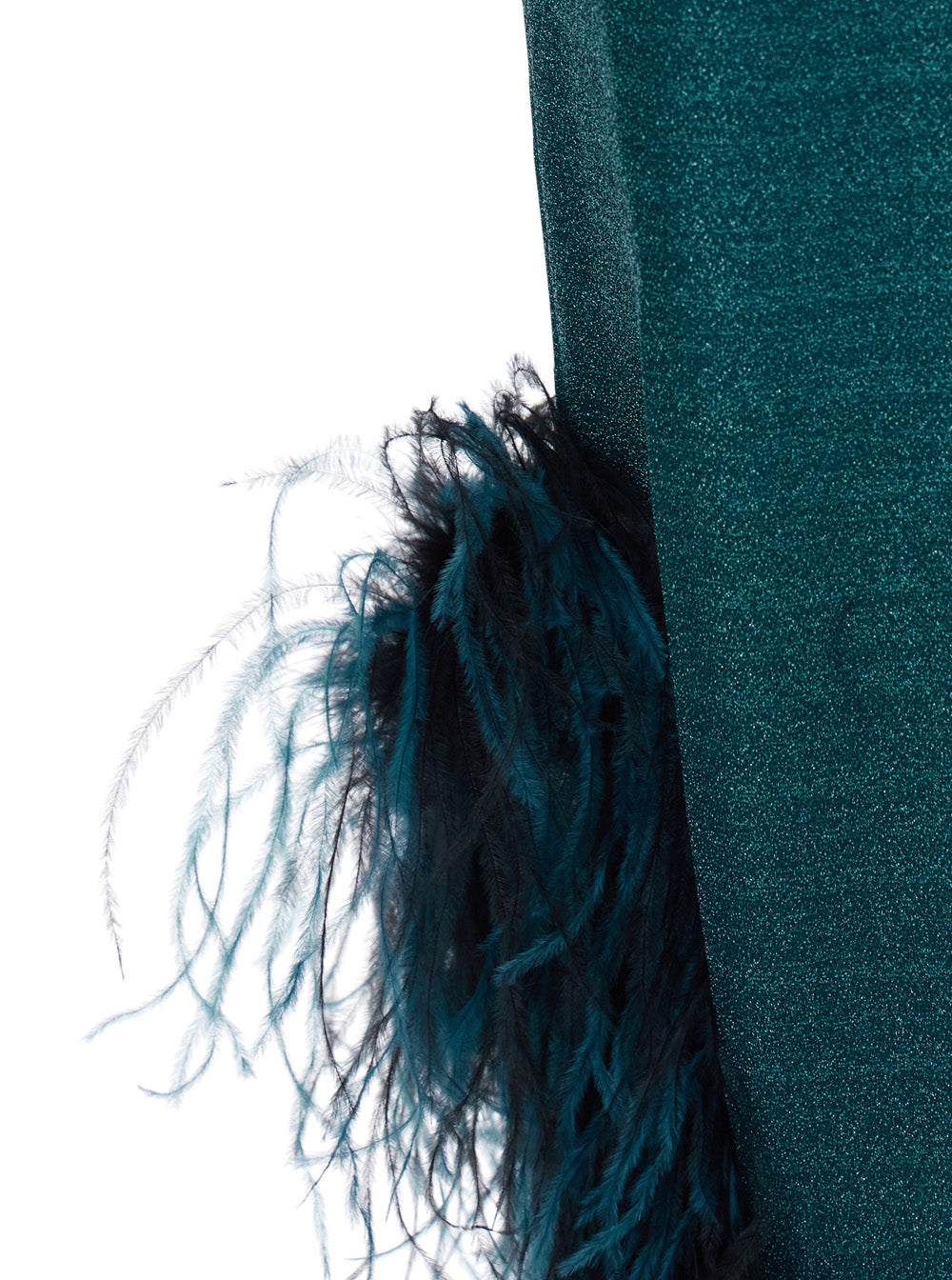 Lumière Plumage Blue Sleeveless Long Dress With American Neckline And Feather Hem Fabric For Women Blu