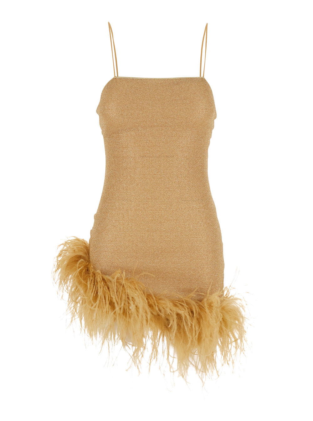 Mini Dress Lumiere Shade Plumage with Gold Details in Tech Fabric Women Metallic