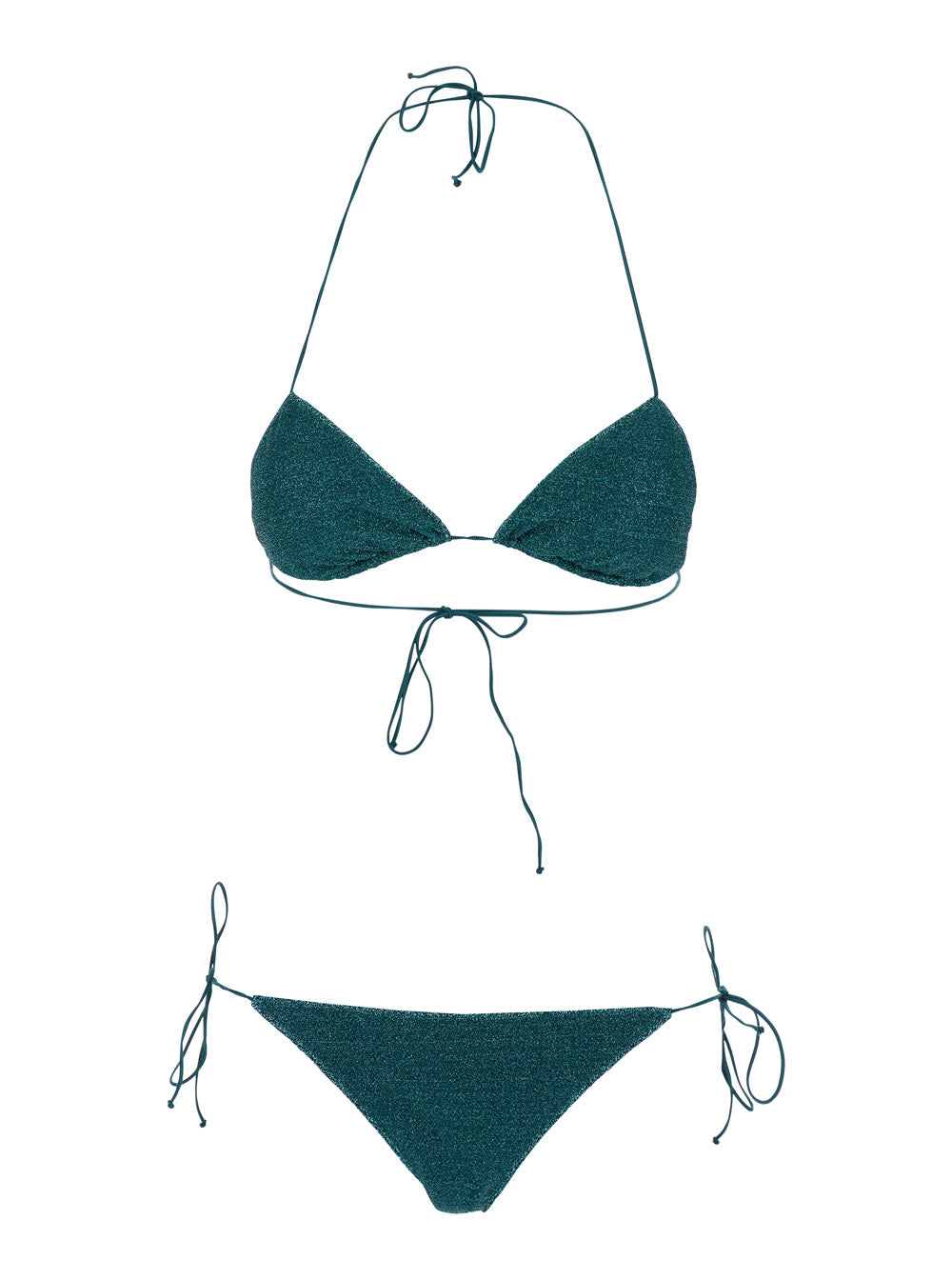 Lumiere Bikini with Triangle Top and Drawstring Closure in Blue Tech Fabric for Women Blu Beachwear