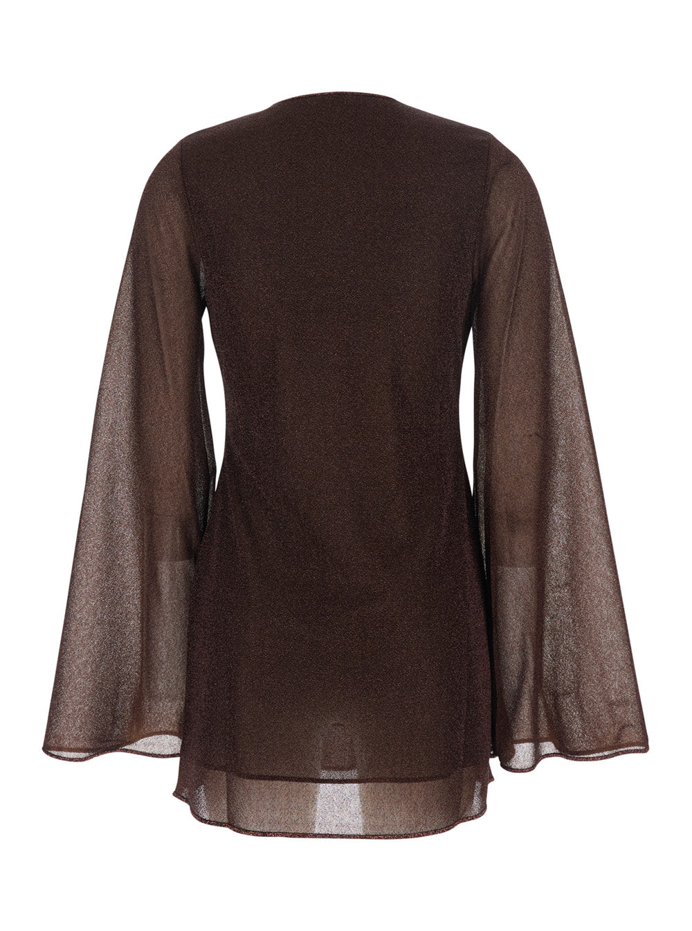 Brown Caftan with Deep V-Neck and Semi-Transparent Design Polyamide Metallic Fibre Beachwear