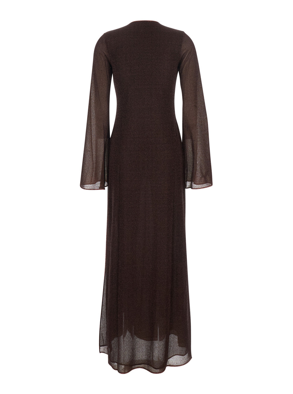 Caftan RLS261CHOCOLATE with Deep V-Neck and Semi-Transparent Design in Brown Fabric for Women Polyamide Metallic Fibre Beachwear