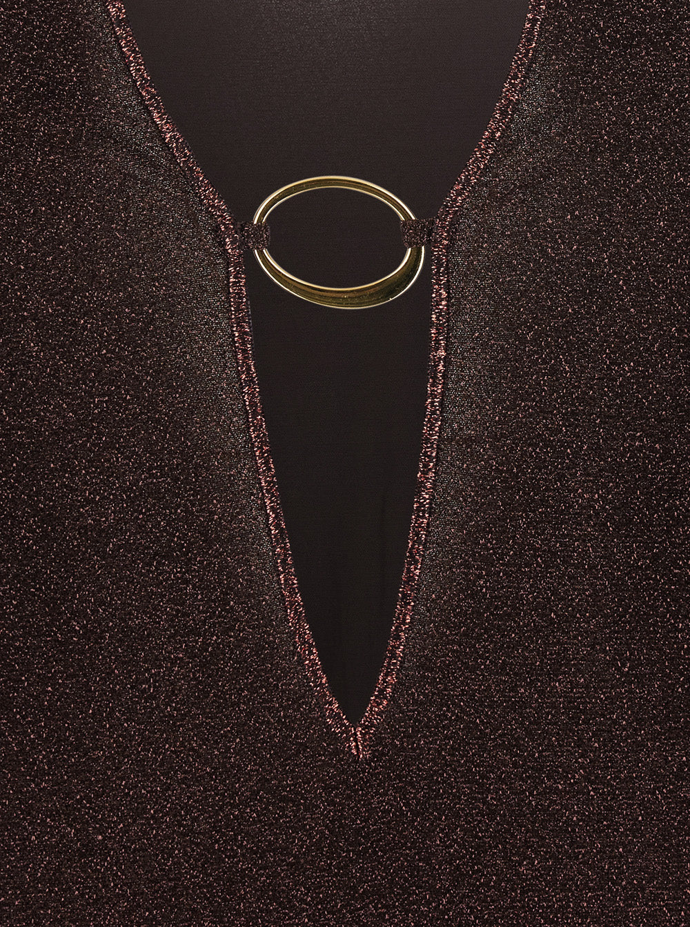 Caftan RLS261CHOCOLATE with Deep V-Neck and Semi-Transparent Design in Brown Fabric for Women Polyamide Metallic Fibre Beachwear