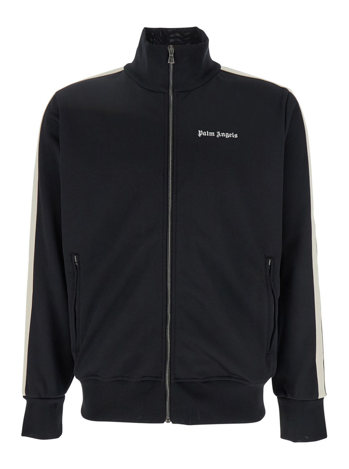 Mens Black Classic Logo Sweatshirt with Printed on Front in Tech Fabric Polyester Sweatshirts