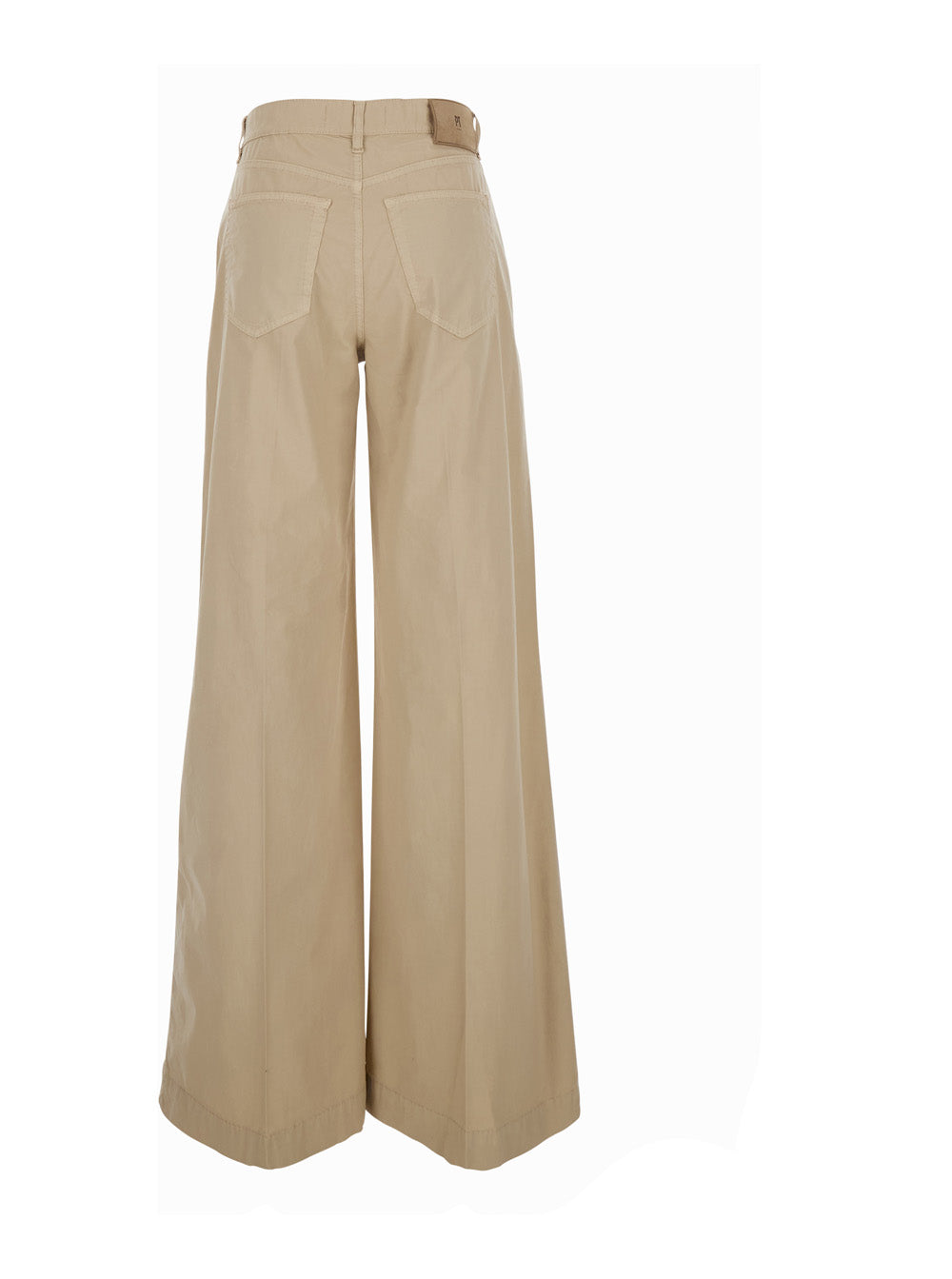 Beige Poppy Pants With Wide Leg And Front Pleats In Stretch Cotton For Women Trousers