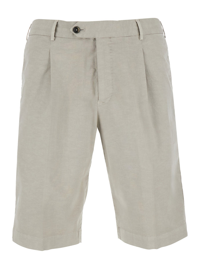DYEING COTTON - Beige Bermuda with Side Pockets in Men Linen Elastane Shorts And