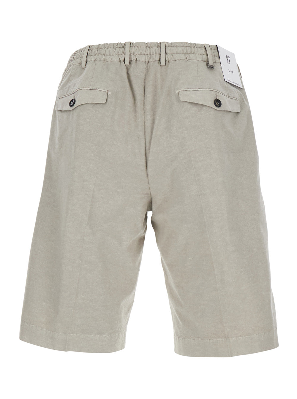 DYEING COTTON - Beige Bermuda with Side Pockets in Men Linen Elastane Shorts And