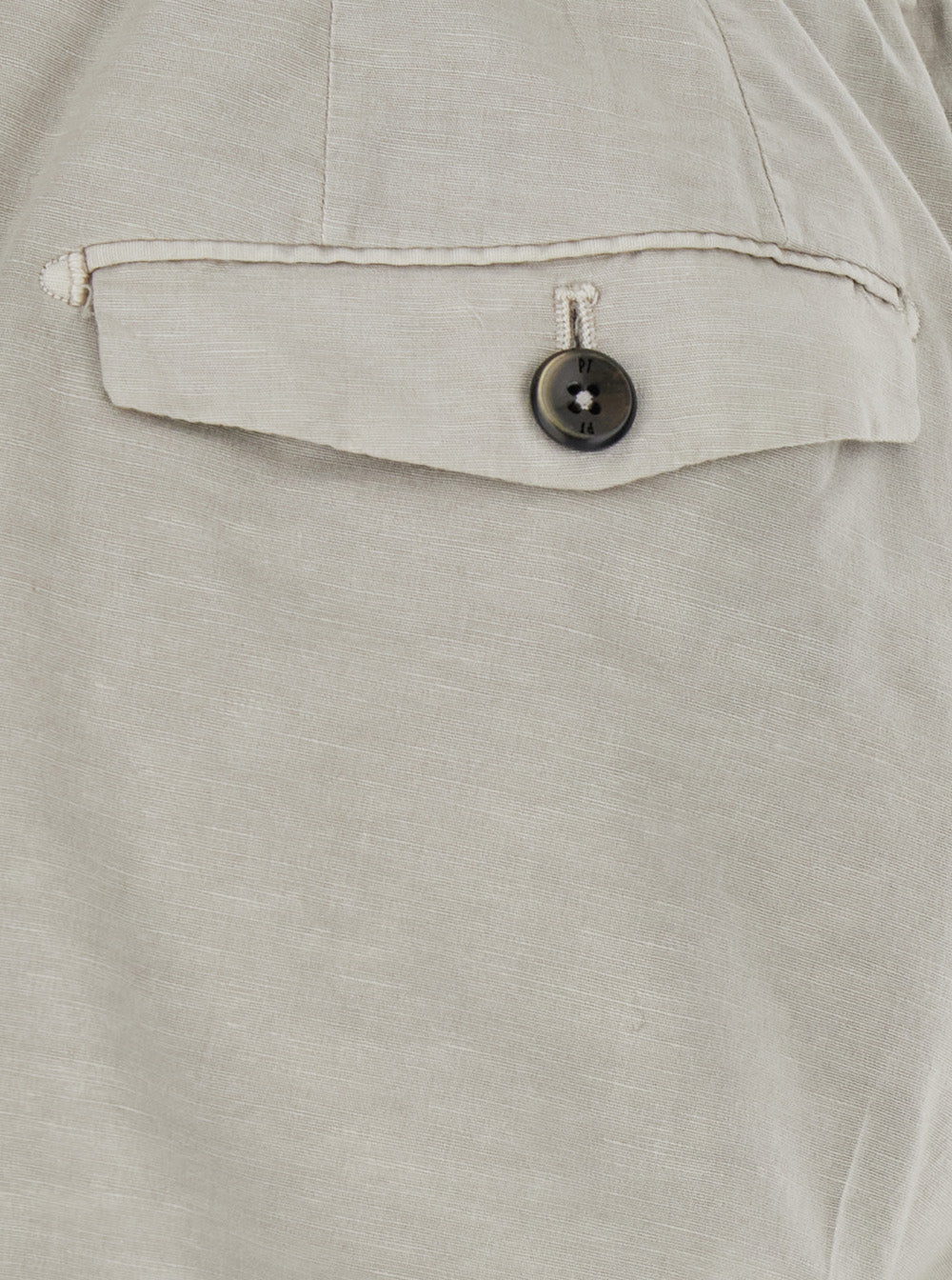 DYEING COTTON - Beige Bermuda with Side Pockets in Men Linen Elastane Shorts And
