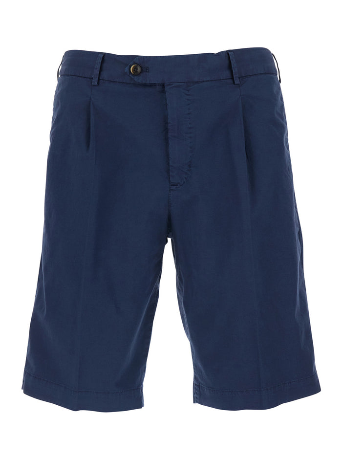 DYEING COTTON - Blue Shorts with Front Pockets and Elastic Waist Men Blu Linen Elastane Bermuda