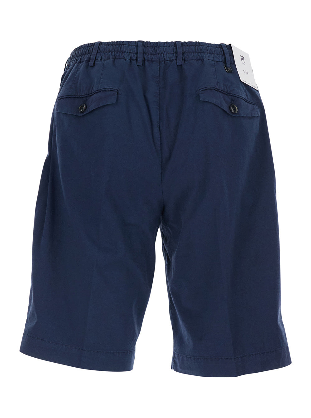 DYEING COTTON - Blue Shorts with Front Pockets and Elastic Waist Men Blu Linen Elastane Bermuda