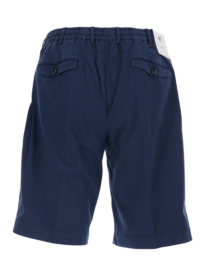 DYEING COTTON - Blue Shorts with Front Pockets and Elastic Waist Men Blu Linen Elastane Bermuda