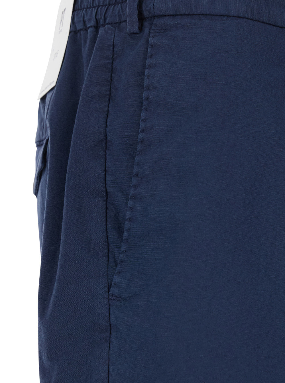 DYEING COTTON - Blue Shorts with Front Pockets and Elastic Waist Men Blu Linen Elastane Bermuda