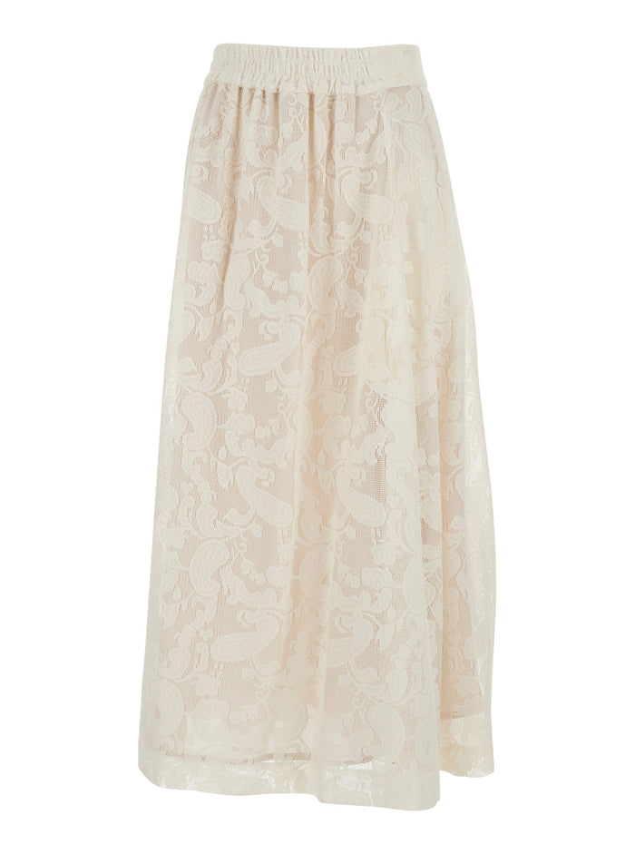White DORIS LACE COTTON SKIRT with details - Women Polyamide