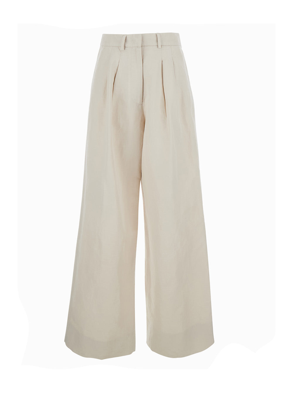 Beige Wide-Leg Pants With Front Pleats In Cotton And Linen Blend For Women Trousers