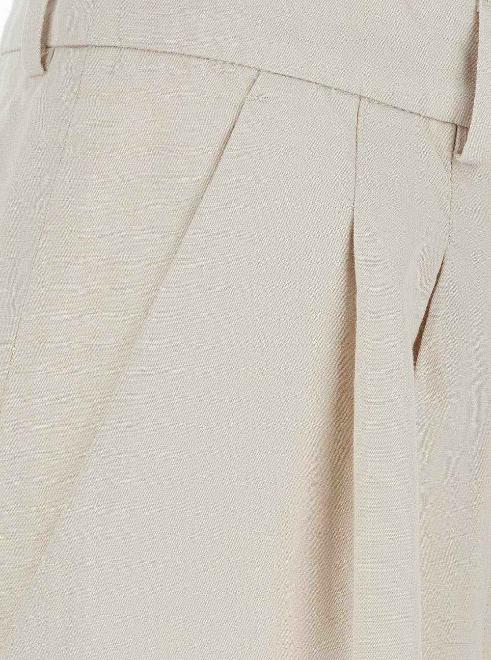 Beige Wide-Leg Pants With Front Pleats In Cotton And Linen Blend For Women Trousers