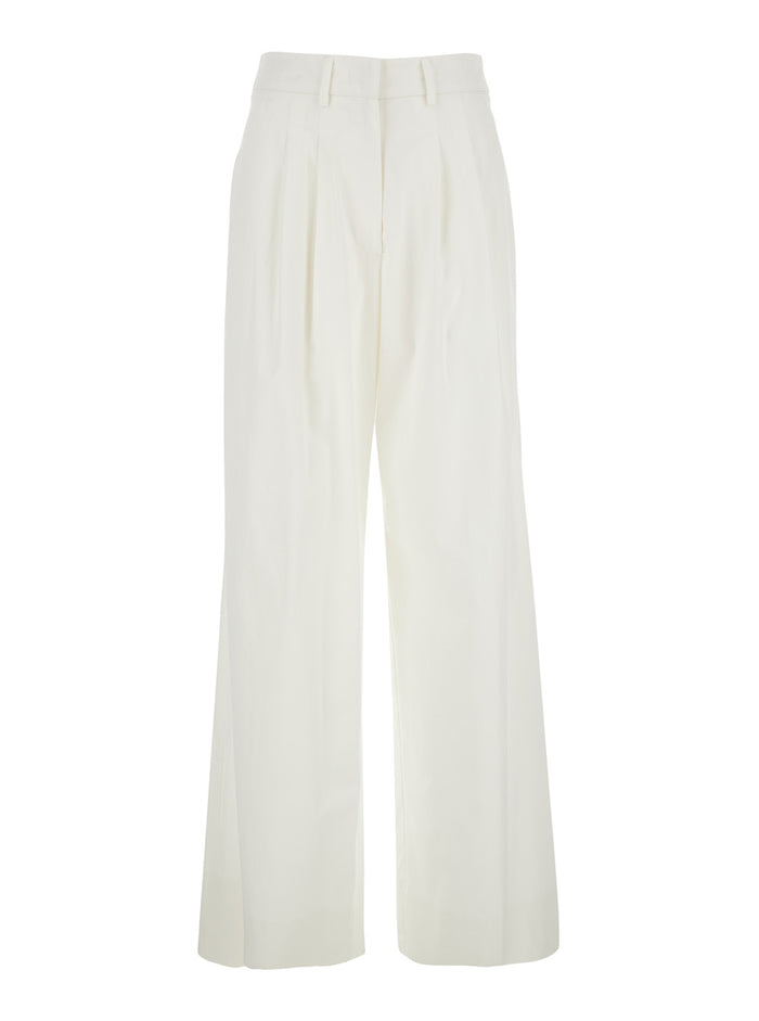 Frankie Pants with Belt Loops and Two Back Pockets in White Stretch Cotton for Women Elastane Trousers