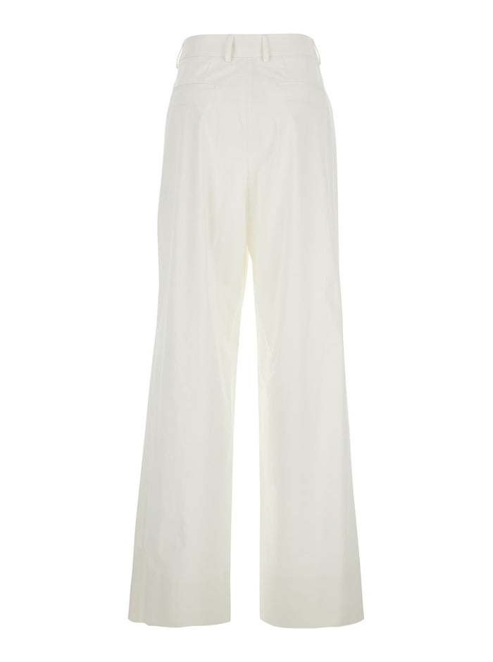 Frankie Pants with Belt Loops and Two Back Pockets in White Stretch Cotton for Women Elastane Trousers