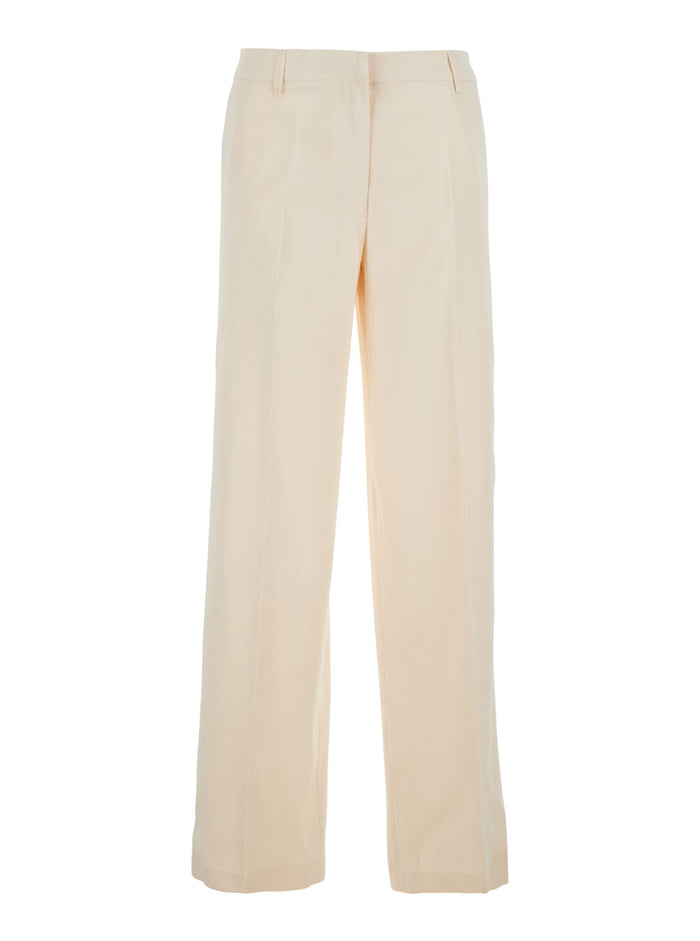 Francoise Pants with Belt Loops in Cotton Blend Beige Women Viscose Trousers