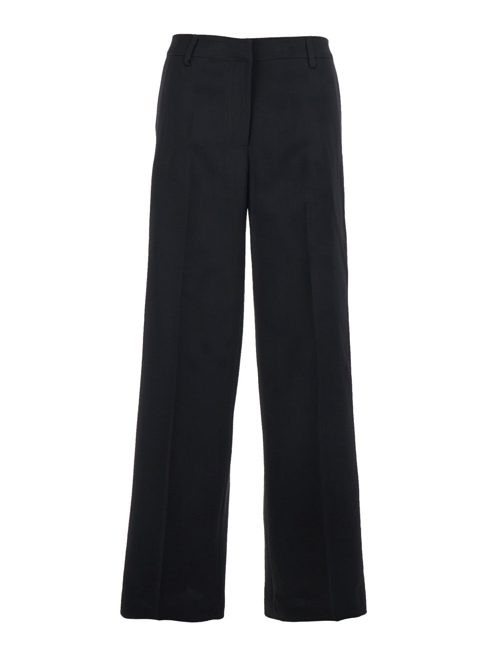 Francoise Pants with Belt Loops in Black Cotton Blend for Women Viscose Trousers