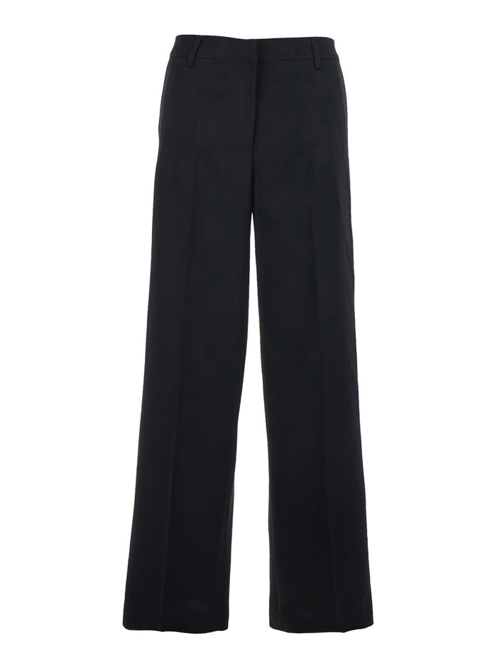 Francoise Pants with Belt Loops in Black Cotton Blend for Women Viscose Trousers