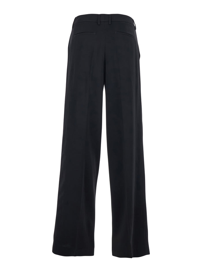 Francoise Pants with Belt Loops in Black Cotton Blend for Women Viscose Trousers