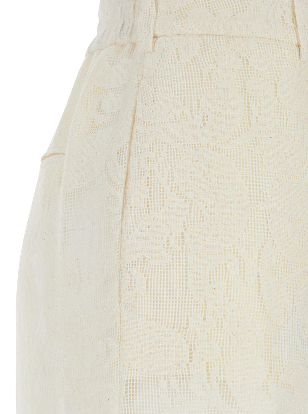 Lorenza Pants with Belt Loops and All-Over Lace Embroidery in White Cotton Blend for Women Polyamide Trousers