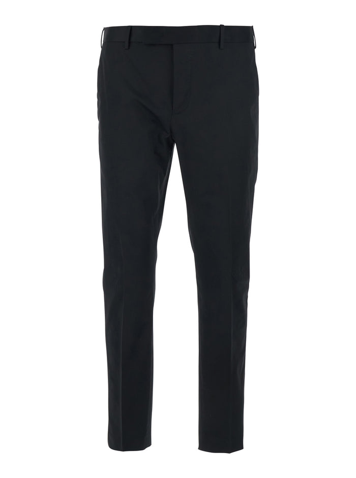 Black Trousers with Belt Loops and Welt Pockets on the Back in Cotton for Men Elastane