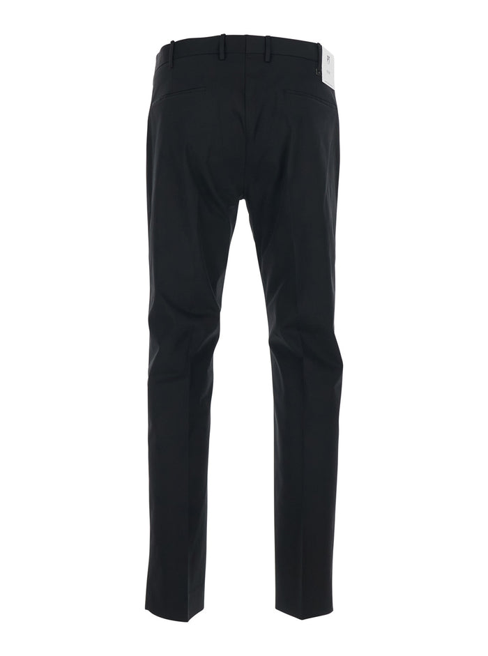Black Trousers with Belt Loops and Welt Pockets on the Back in Cotton for Men Elastane