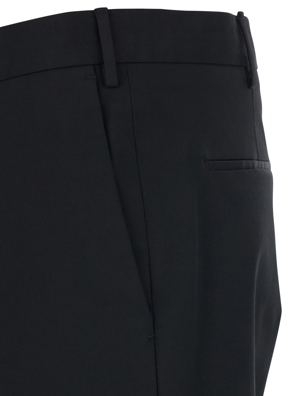 Black Trousers with Belt Loops and Welt Pockets on the Back in Cotton for Men Elastane