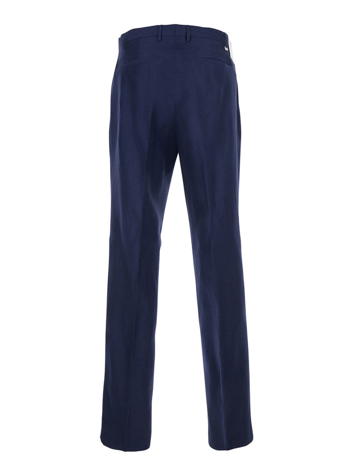 Pants With Pockets And Raw Hems Blue Tech Fabric For Men Blu Trousers