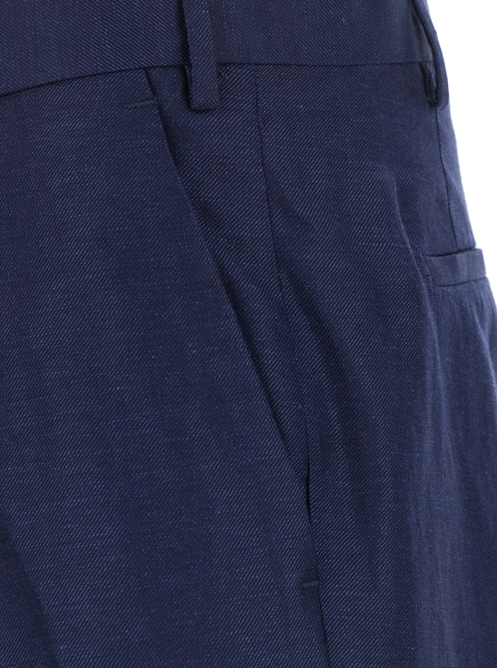 Pants With Pockets And Raw Hems Blue Tech Fabric For Men Blu Trousers