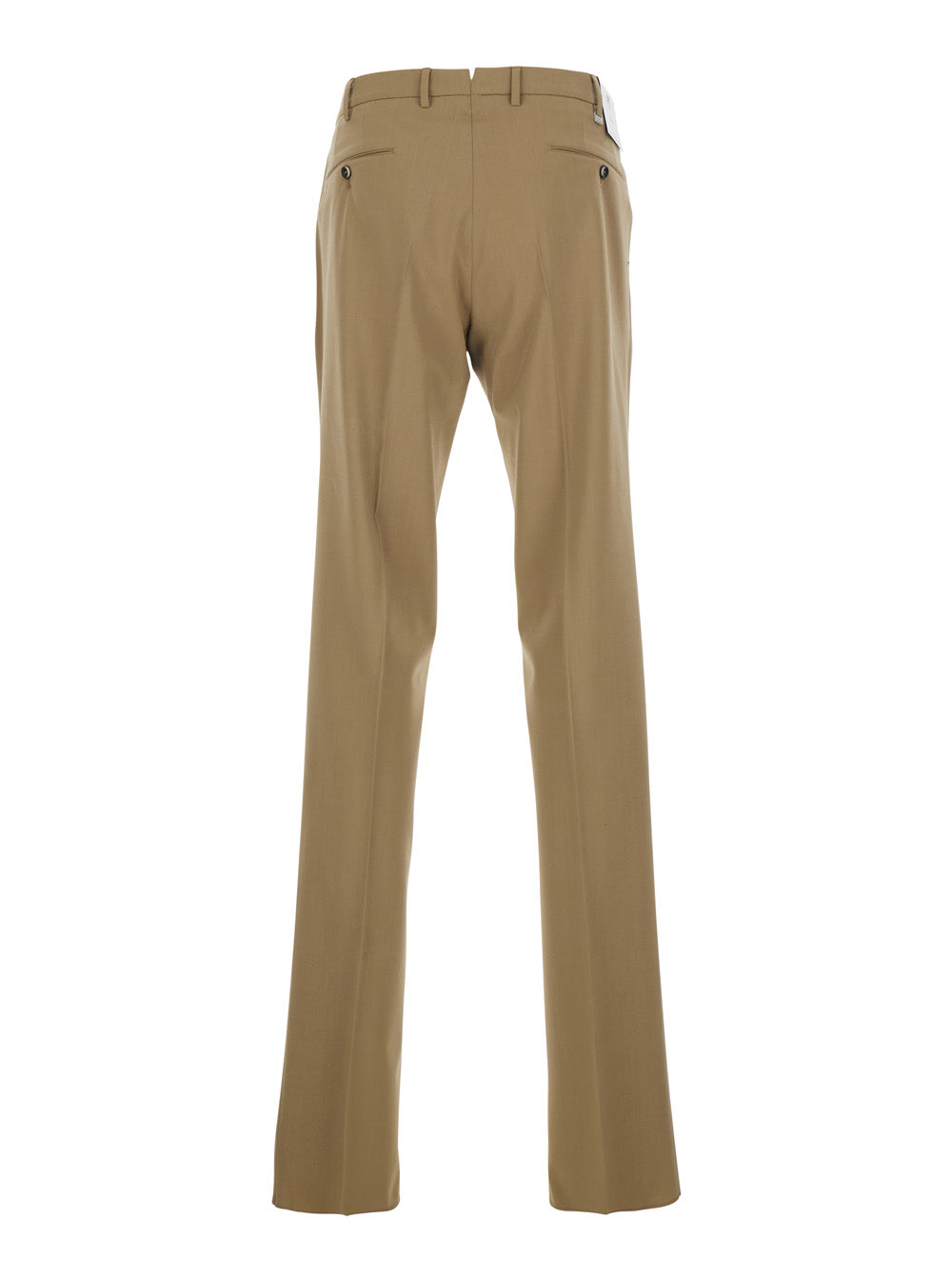 Beige Wool Slim Pants with Belt Loops and Back Welt Pockets for Men Virgin Elastane Trousers