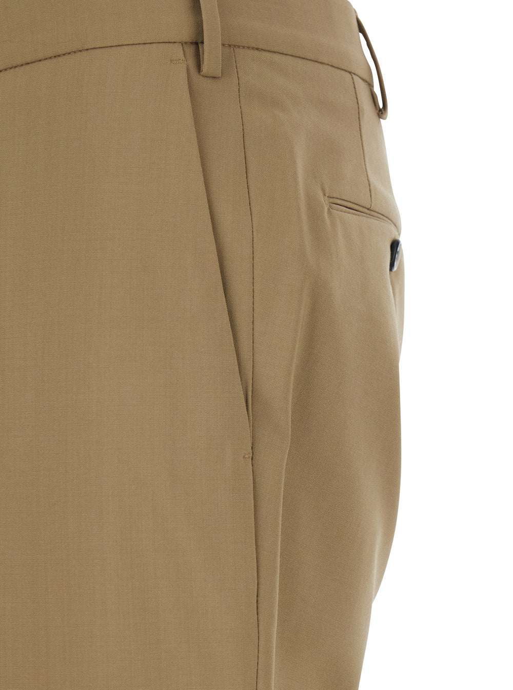 Beige Wool Slim Pants with Belt Loops and Back Welt Pockets for Men Virgin Elastane Trousers