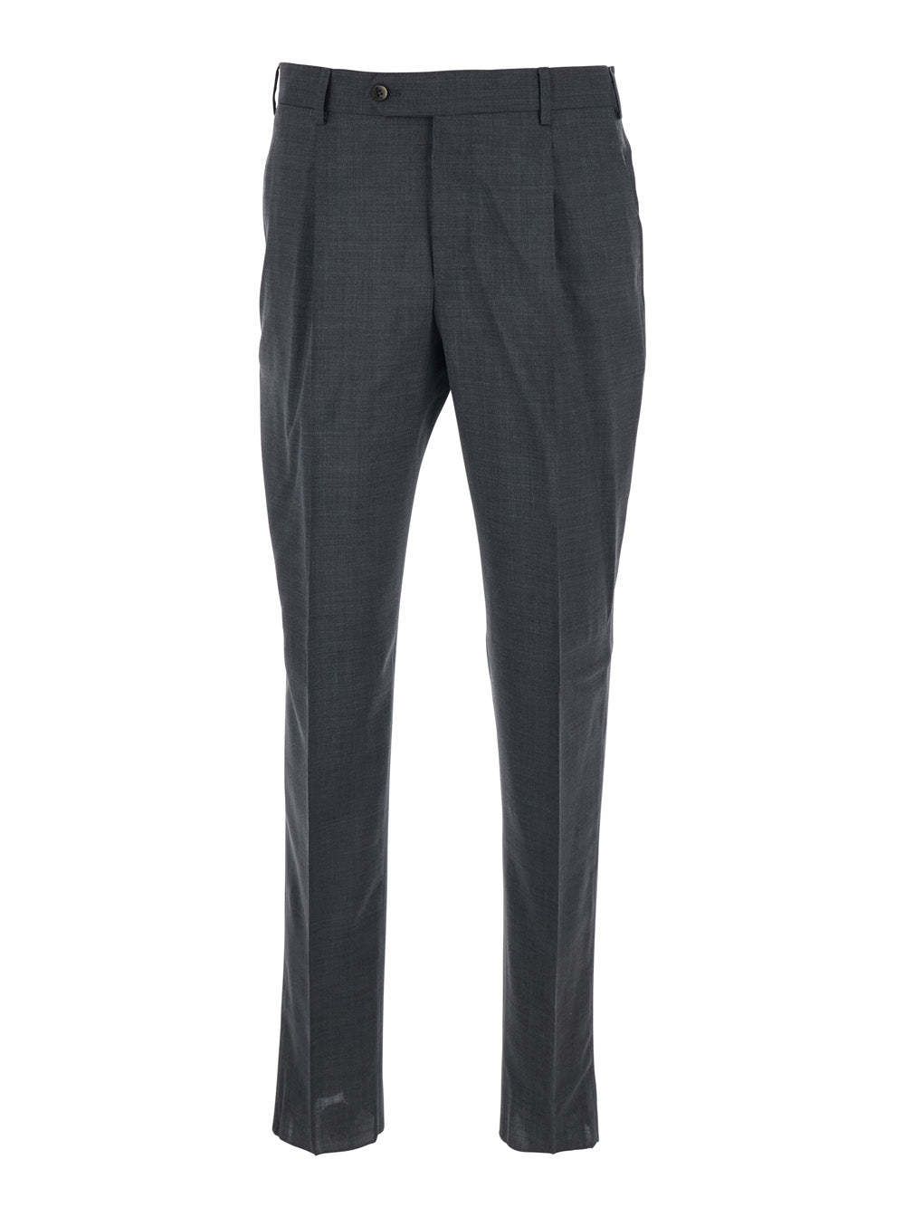 Slim Fit Trousers with Belt Loops and Front Pleats in Grey Wool for Men Virgin