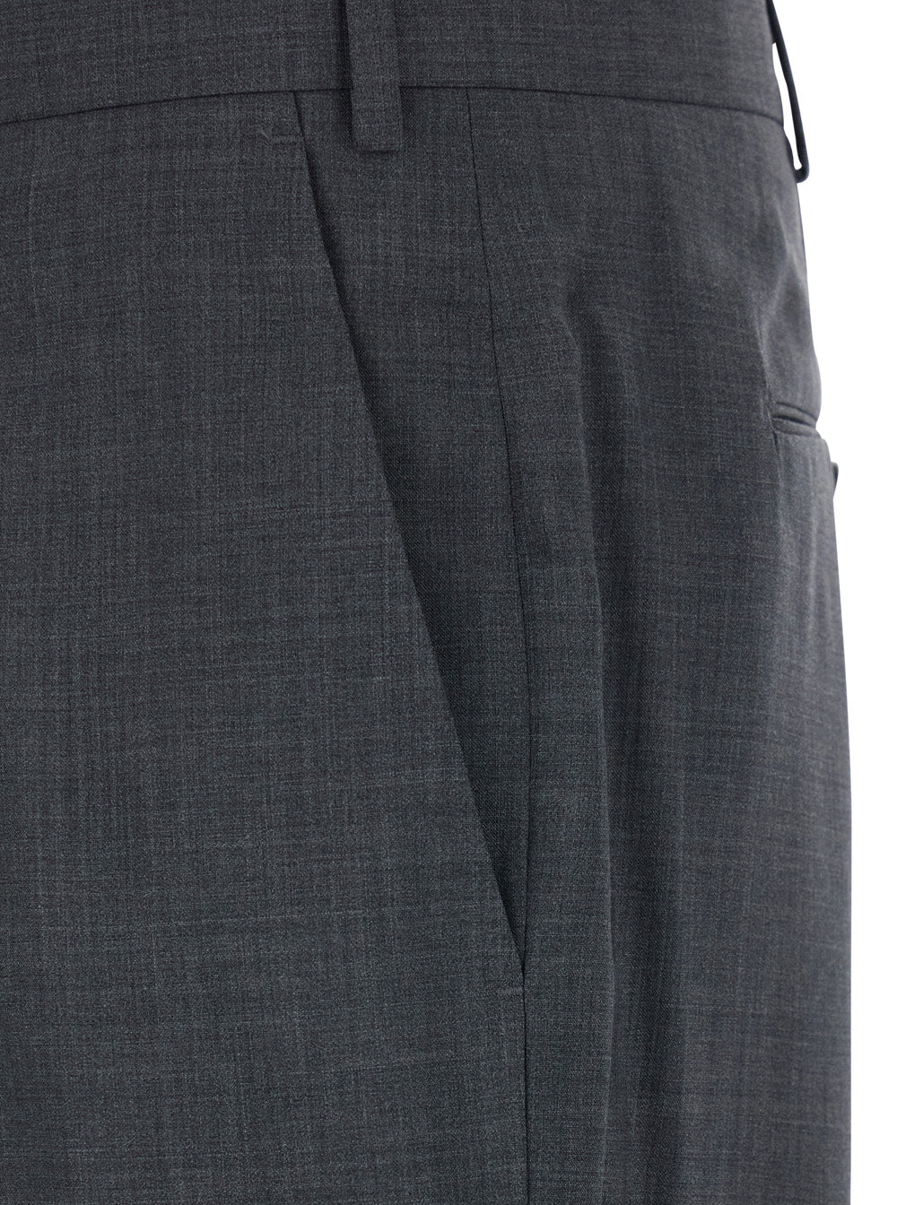 Slim Fit Trousers with Belt Loops and Front Pleats in Grey Wool for Men Virgin