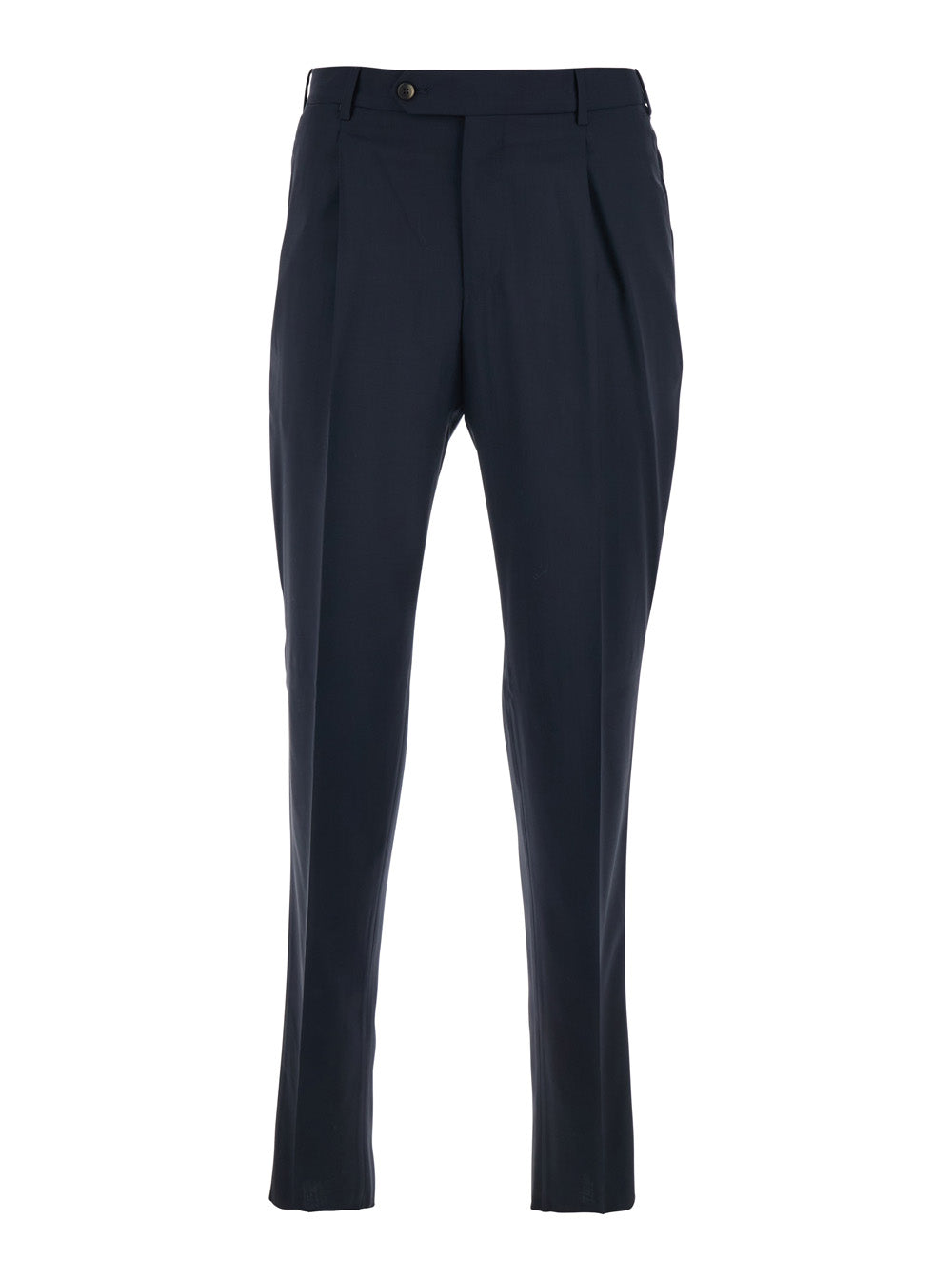 Slim Fit Trousers with Belt Loops and Front Pleats in Blue Wool for Men Blu Virgin