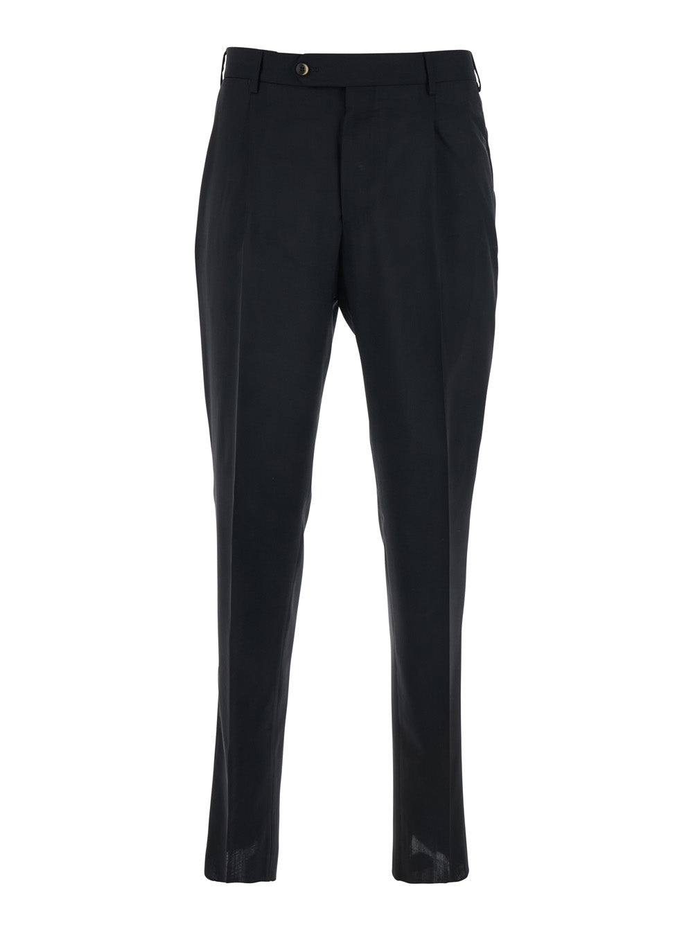 Slim Fit Trousers with Belt Loops and Front Pleats in Black Wool for Men Virgin