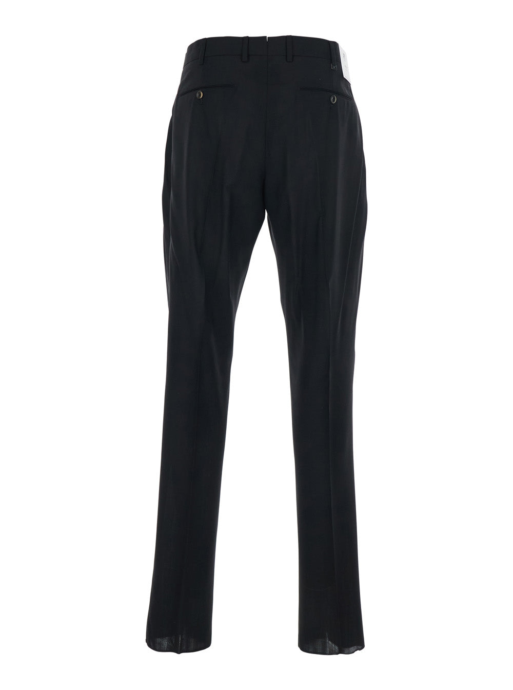 Slim Fit Trousers with Belt Loops and Front Pleats in Black Wool for Men Virgin