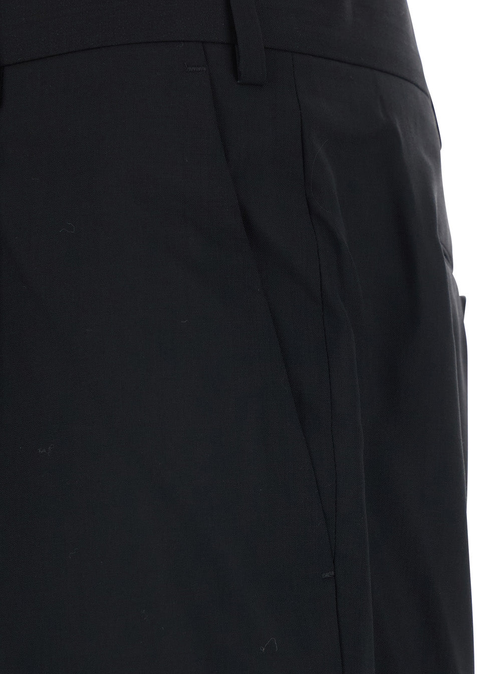 Slim Fit Trousers with Belt Loops and Front Pleats in Black Wool for Men Virgin